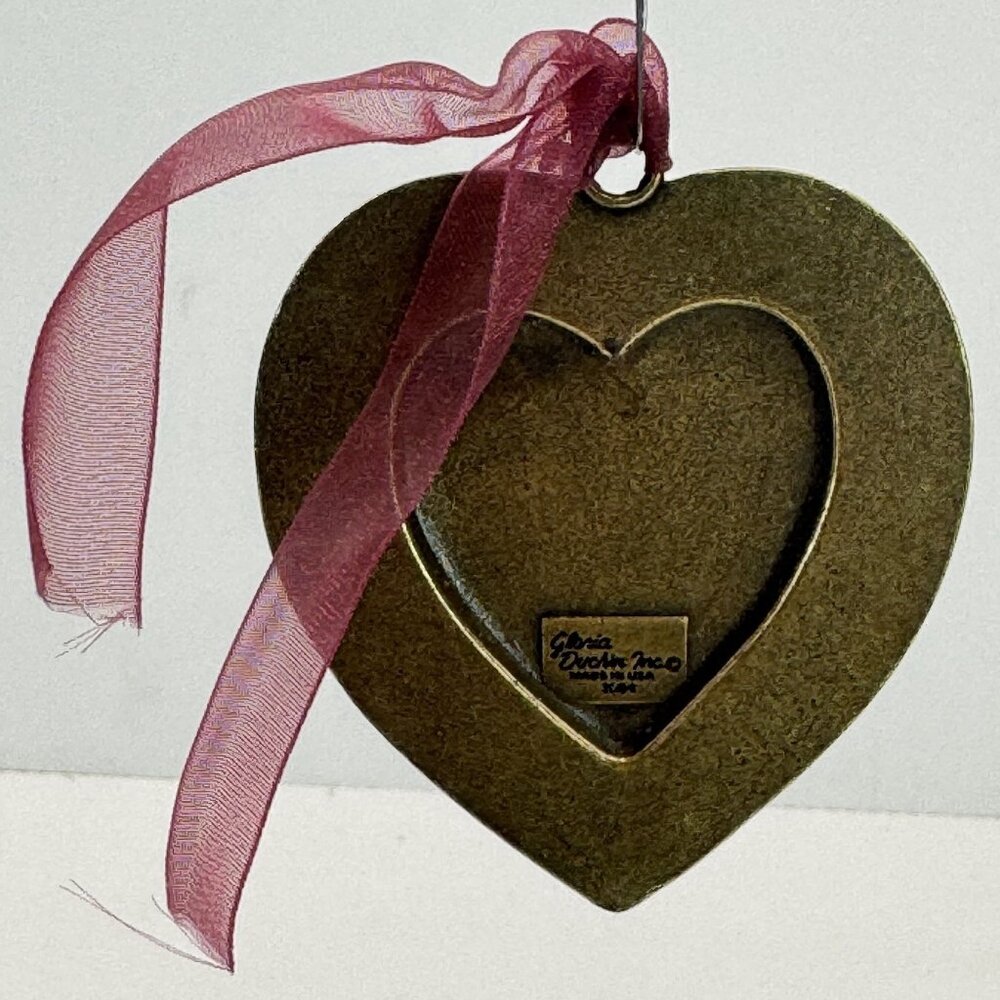 Vtg Brother Christmas Ornament Pewter Heart Swarovski Crystal Gloria Duchin USA - Picture 3 of 12